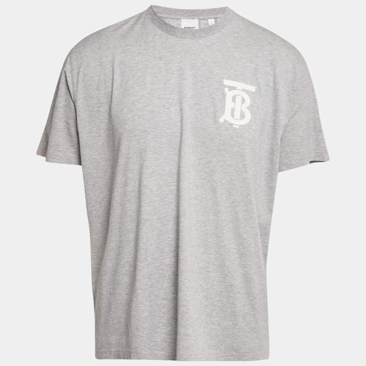 Pre Owned Burberry Grey Logo Print Jersey T-Shirt L