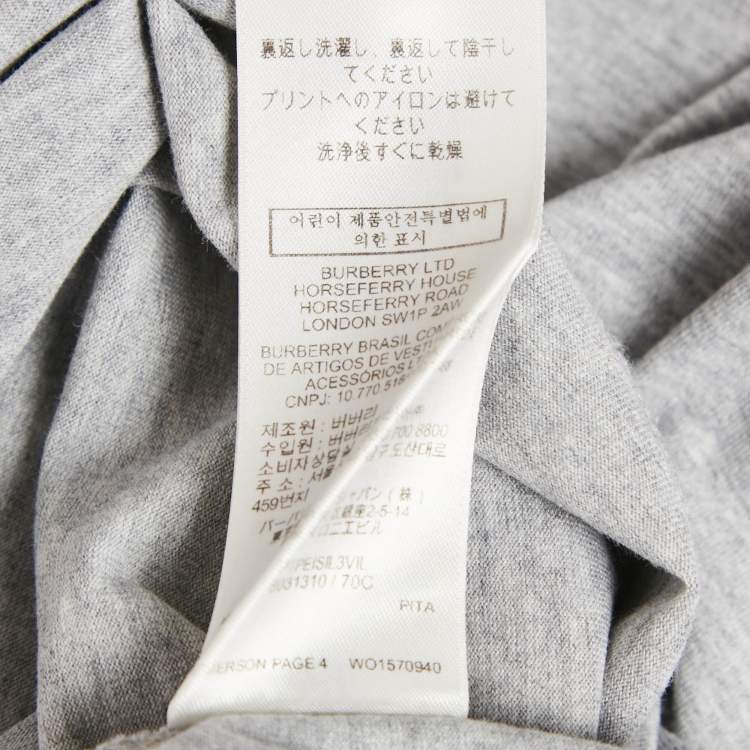 Pre Owned Burberry Grey Logo Print Jersey T-Shirt L
