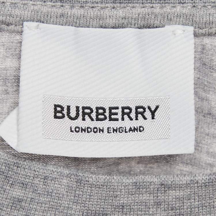 Pre Owned Burberry Grey Logo Print Jersey T-Shirt L