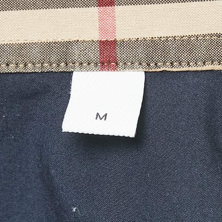 Pre Owned Burberry Navy Blue Cotton Nova Check Cuffed Long Sleeve Shirt M