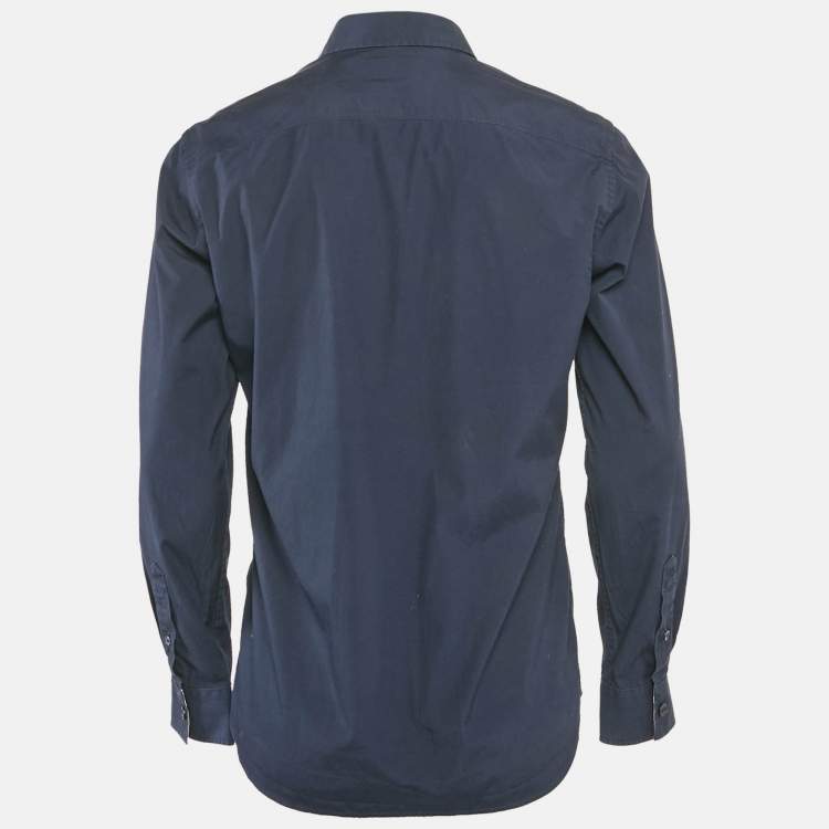 Pre Owned Burberry Navy Blue Cotton Nova Check Cuffed Long Sleeve Shirt M