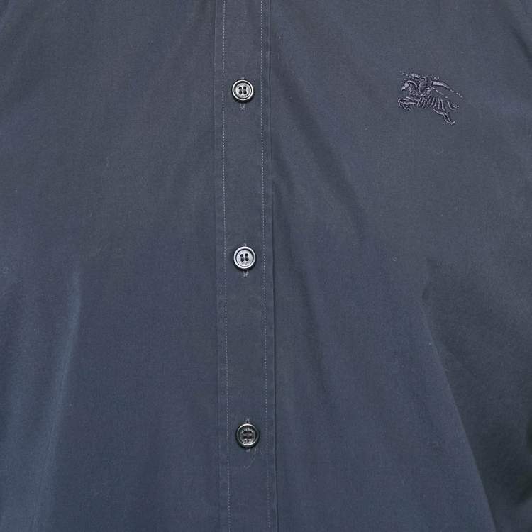 Pre Owned Burberry Navy Blue Cotton Nova Check Cuffed Long Sleeve Shirt M
