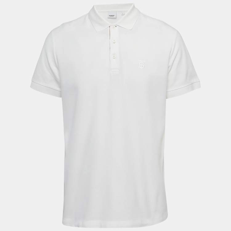Pre Owned Burberry White Cotton Pique Polo T-Shirt L