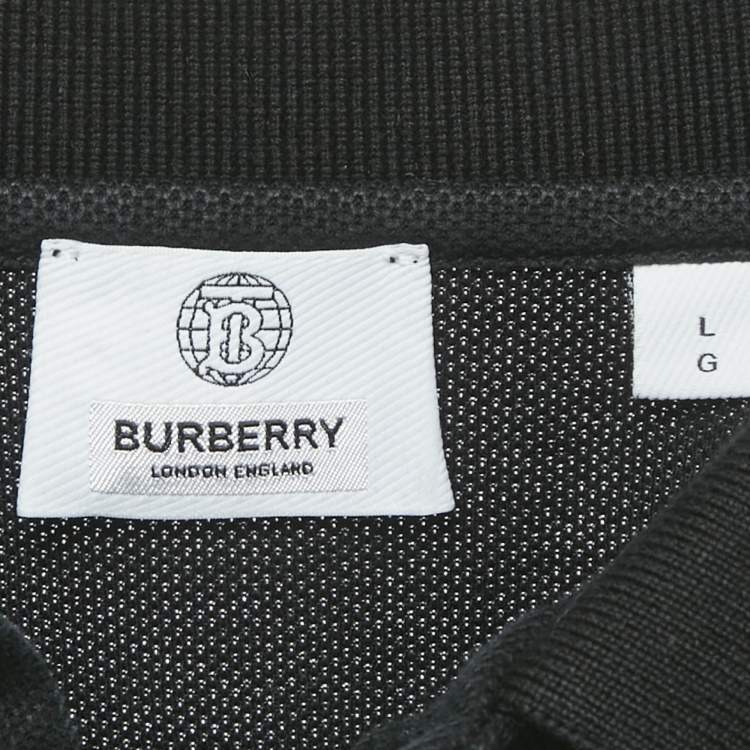 Pre Owned Burberry Black Logo Embroidered Cotton Polo T-Shirt L