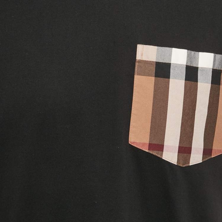 مملوكة مسبقًا Burberry Black Cotton Checked Pocket Detail Crew Neck T-Shirt S