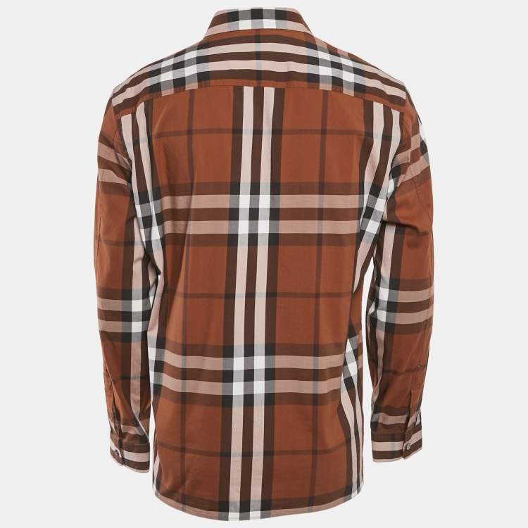 Pre Owned Burberry Brown Checkered Cotton Full Sleeve Shirt XL