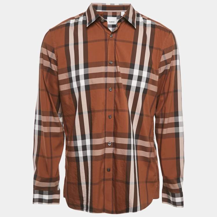 Pre Owned Burberry Brown Checkered Cotton Full Sleeve Shirt XL