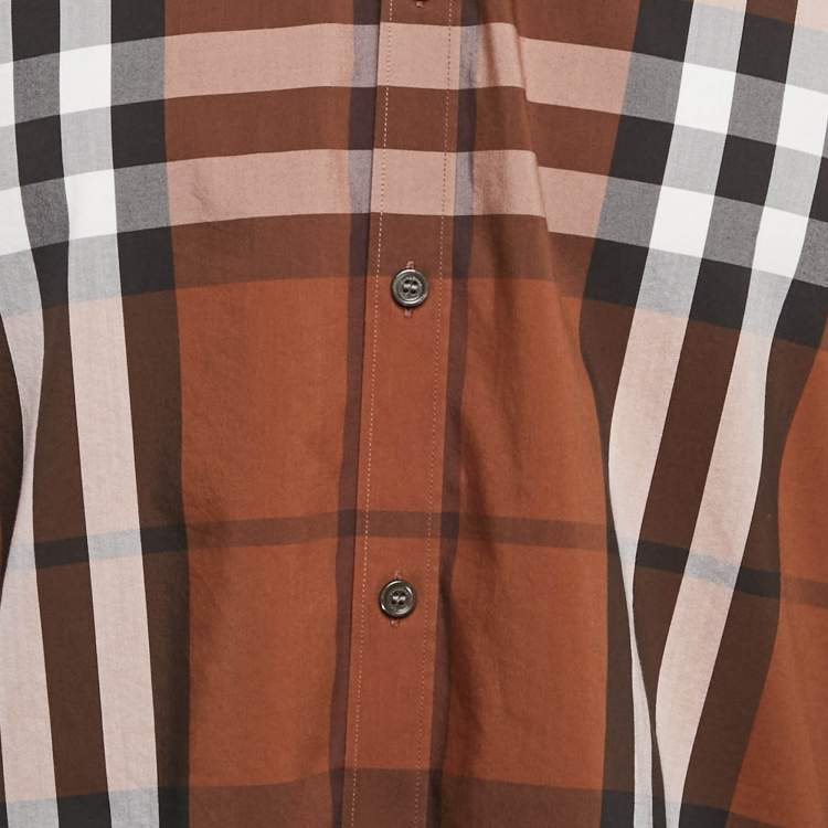 Pre Owned Burberry Brown Checkered Cotton Full Sleeve Shirt XL