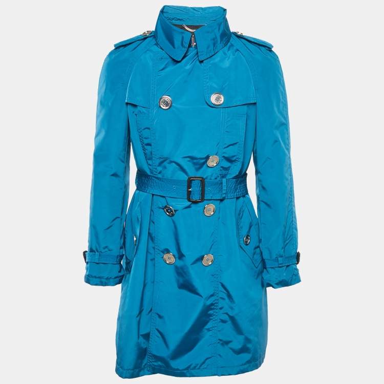 Pre Owned Burberry Prorsum Teal Blue Synthetic Trench Coat M