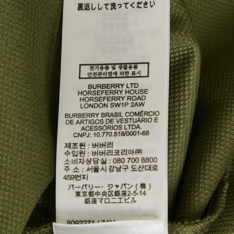 Pre Owned Burberry Green Pique Cotton Polo T-Shirt M