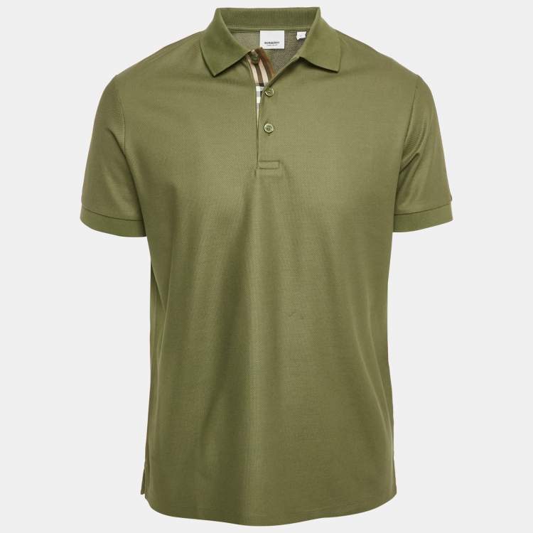 Pre Owned Burberry Green Pique Cotton Polo T-Shirt M