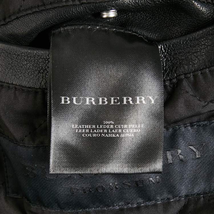 Pre Owned Burberry Black Leather Biker Jacket M