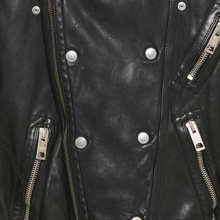 Pre Owned Burberry Black Leather Biker Jacket M
