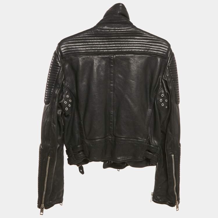 Pre Owned Burberry Black Leather Biker Jacket M