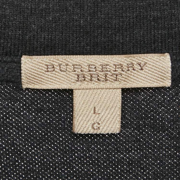 Pre Owned Burberry Grey Logo Embroidery Cotton Polo T-Shirt L