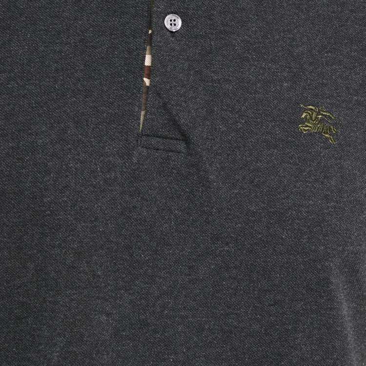 Pre Owned Burberry Grey Logo Embroidery Cotton Polo T-Shirt L