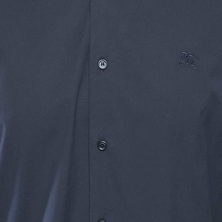 Pre Owned Burberry Navy Blue Cotton Button Front Shirt M