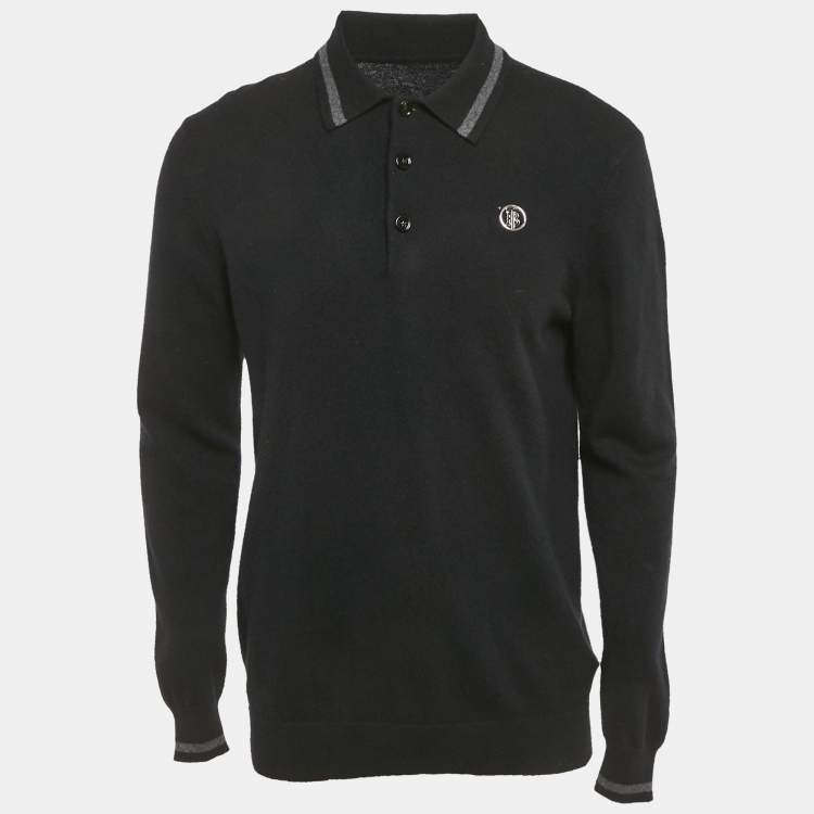 Pre Owned Burberry Black Cashmere Logo Detail Long Sleeve Sweater M