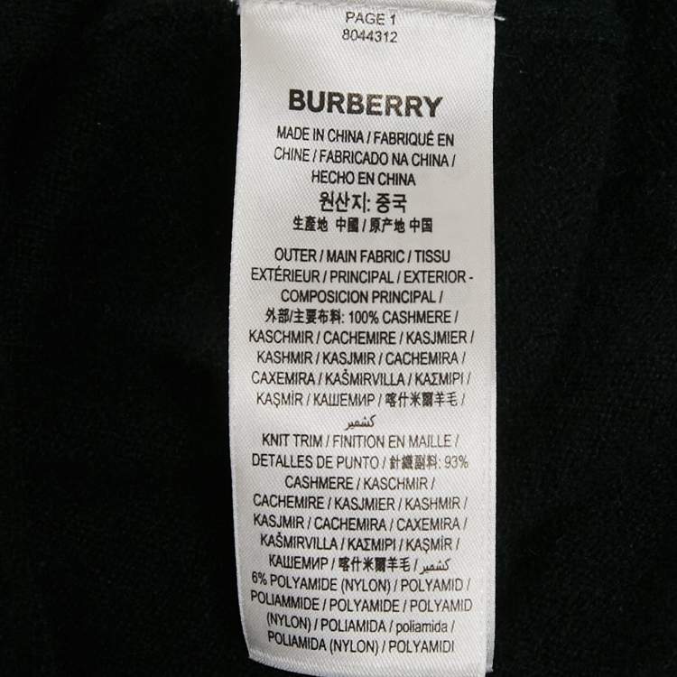 Pre Owned Burberry Black Cashmere Logo Detail Long Sleeve Sweater M