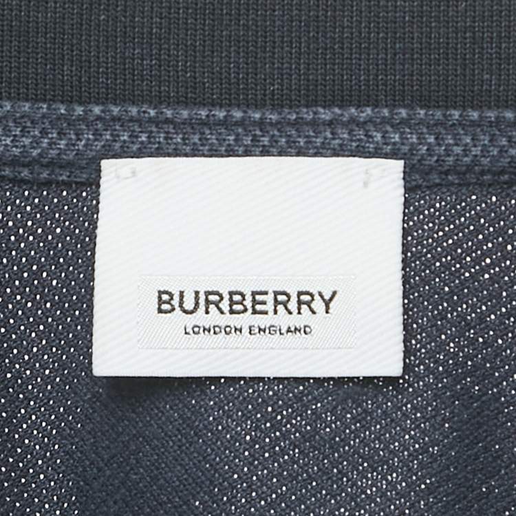 Pre Owned Burberry Navy Blue Logo Embroidery Cotton Pique Polo T-Shirt L
