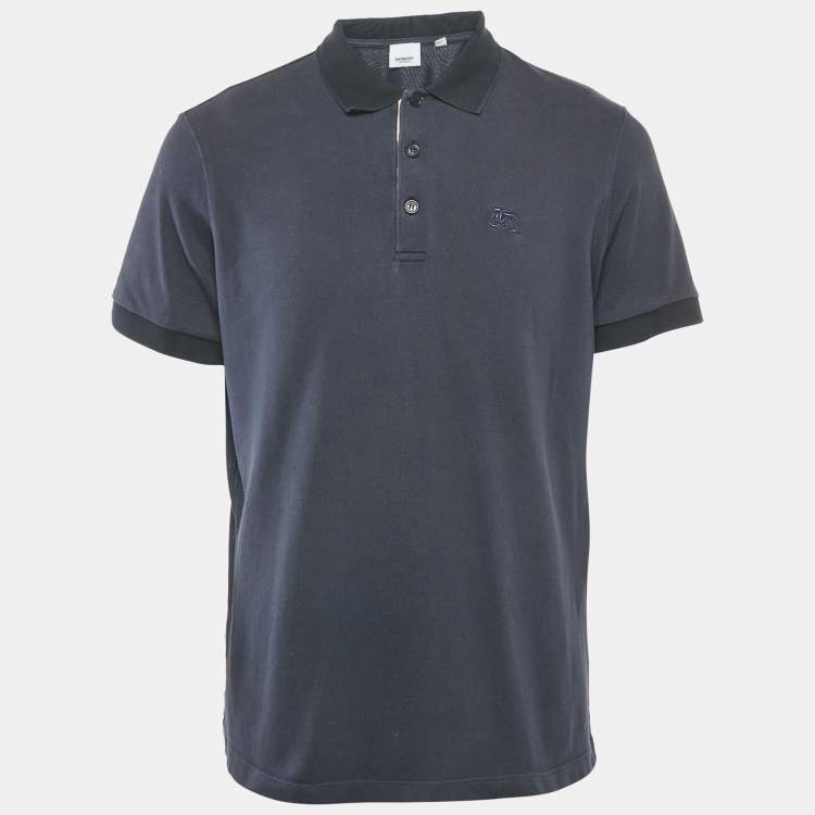 Pre Owned Burberry Navy Blue Logo Embroidery Cotton Pique Polo T-Shirt L