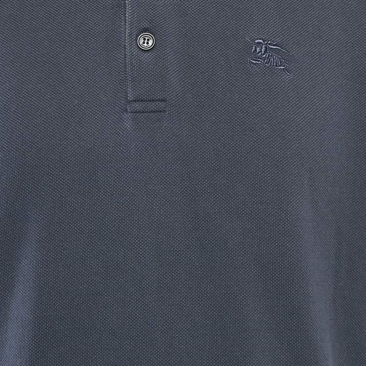 Pre Owned Burberry Navy Blue Logo Embroidery Cotton Pique Polo T-Shirt L
