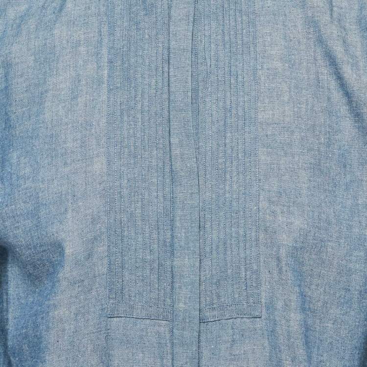 Pre Owned Burberry Blue Pintucks Chambray Double Cuff Shirt XL