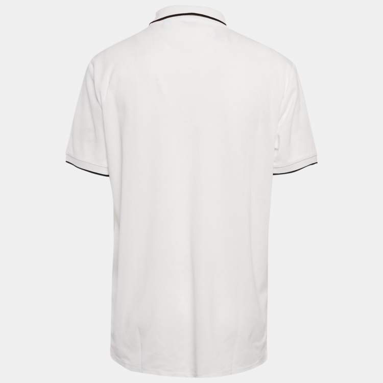 Pre Owned Burberry White Cotton TB Monogram Pique Polo T-Shirt L