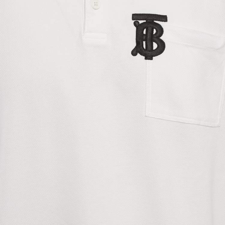 Pre Owned Burberry White Cotton TB Monogram Pique Polo T-Shirt L