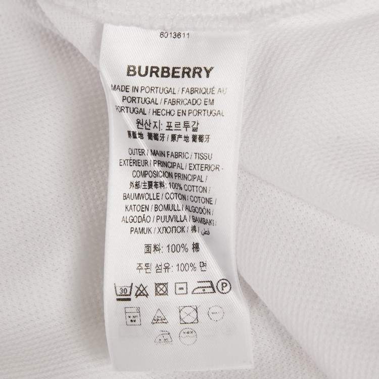 Pre Owned Burberry White Cotton TB Monogram Pique Polo T-Shirt L