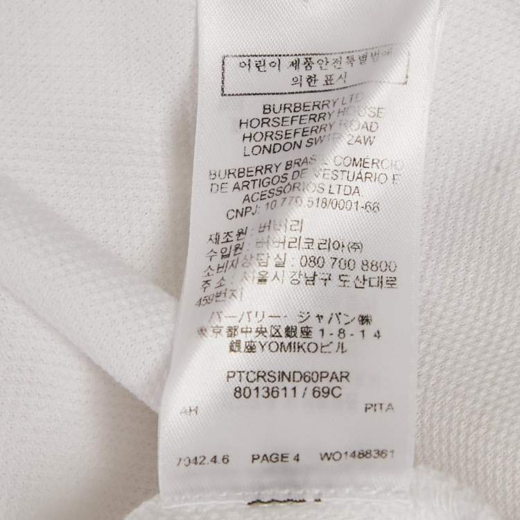Pre Owned Burberry White Cotton TB Monogram Pique Polo T-Shirt L