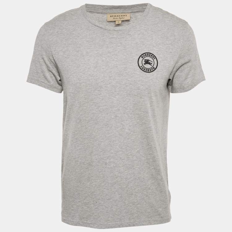Pre Owned Burberry Grey Melange Embroidered Jersey Crewneck T-Shirt S