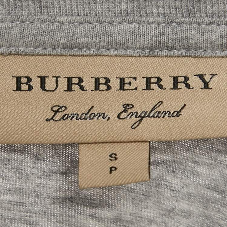 Pre Owned Burberry Grey Melange Embroidered Jersey Crewneck T-Shirt S