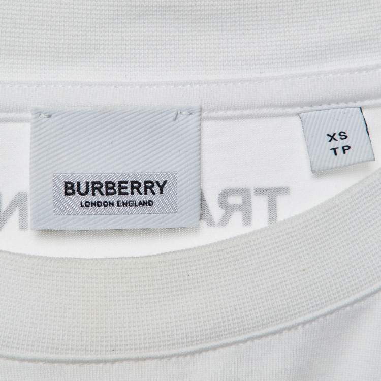 Pre Owned Burberry Off White/Black Printed Cotton Crew Neck T Shirt XS