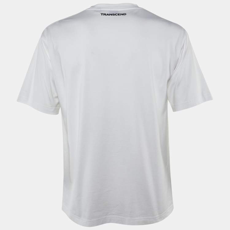 Pre Owned Burberry Off White/Black Printed Cotton Crew Neck T Shirt XS