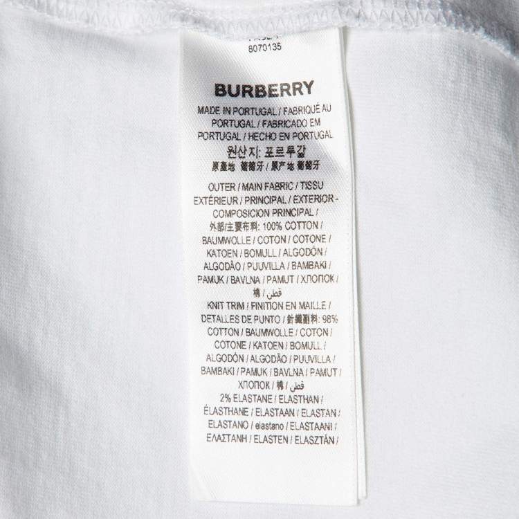 Pre Owned Burberry Off White/Black Printed Cotton Crew Neck T Shirt XS
