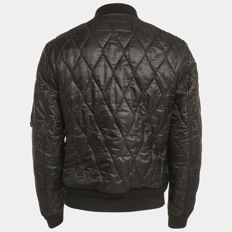 Pre Owned Burberry Black Synthetic Zip-Up Grandy Quilted Bomber Jacket M