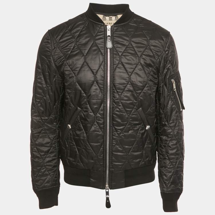 Pre Owned Burberry Black Synthetic Zip-Up Grandy Quilted Bomber Jacket M