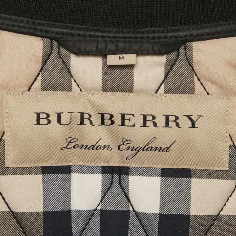 Pre Owned Burberry Black Synthetic Zip-Up Grandy Quilted Bomber Jacket M