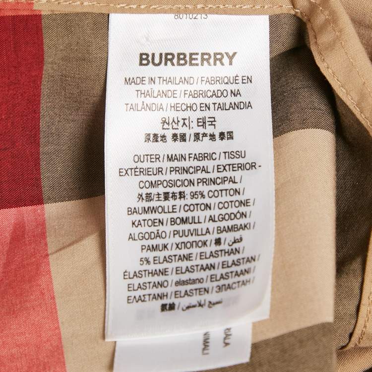 Pre Owned Burberry Beige Checks Print Cotton Short Sleeve Shirt M