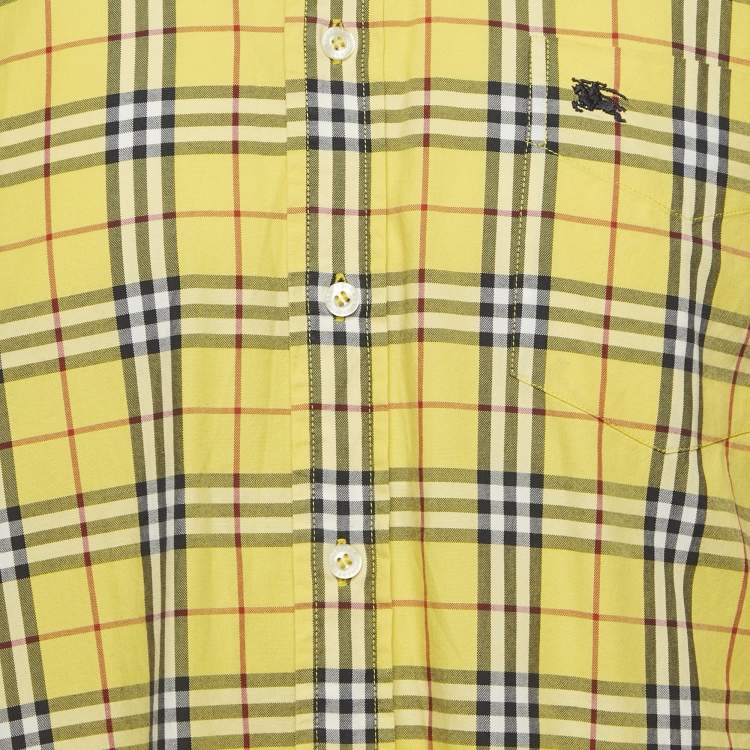 Pre Owned Burberry Yellow Checks Cotton Long Sleeve Shirt M