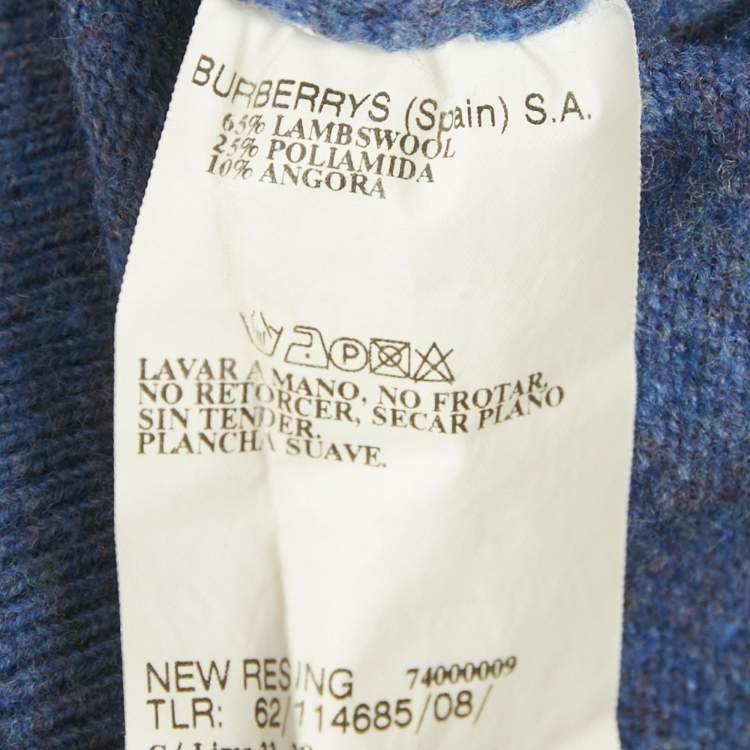 Pre Owned Burberry Blue Wool Knit V-Neck Sweater XL