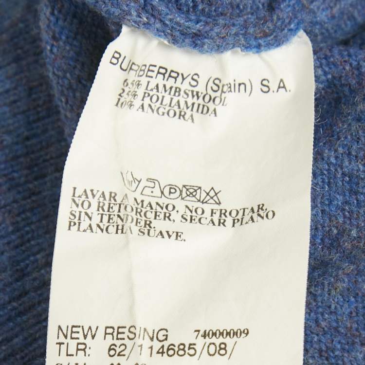 Pre Owned Burberry Blue Wool Knit V-Neck Sweater XL