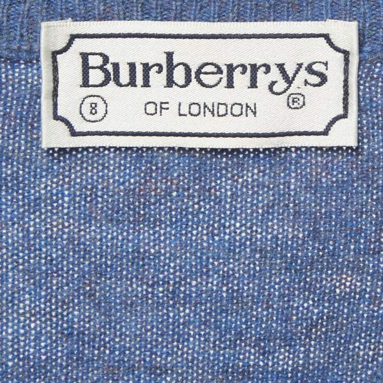 Pre Owned Burberry Blue Wool Knit V-Neck Sweater XL
