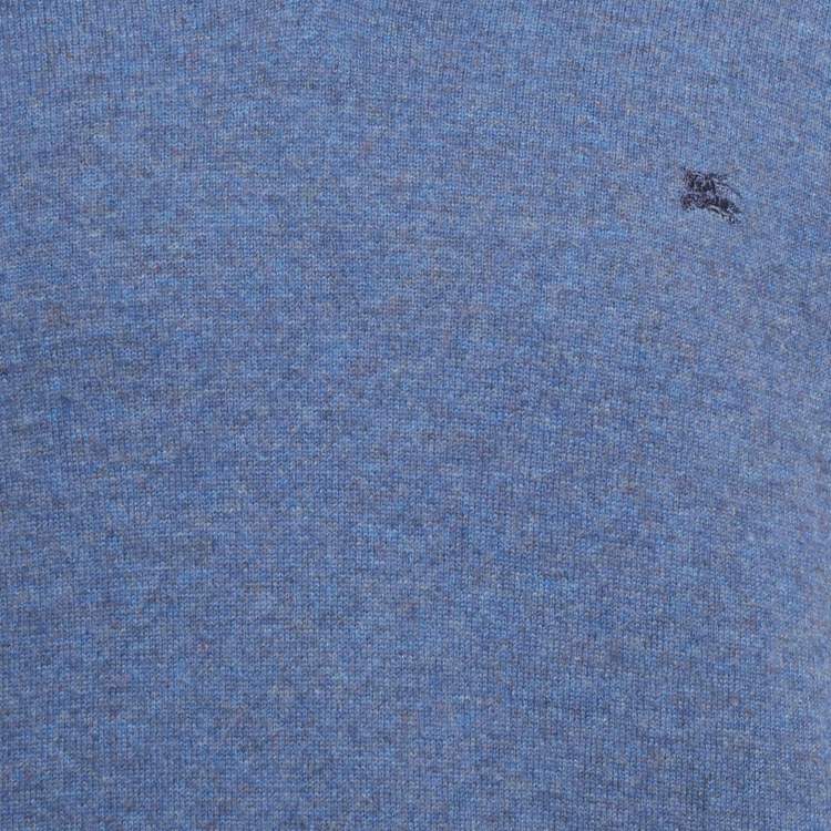 Pre Owned Burberry Blue Wool Knit V-Neck Sweater XL