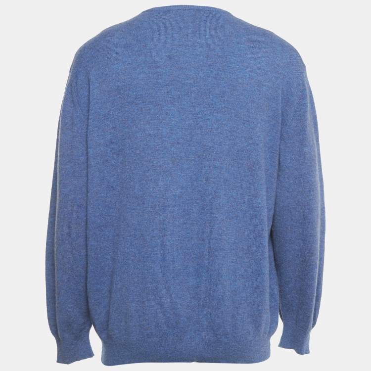 Pre Owned Burberry Blue Wool Knit V-Neck Sweater XL
