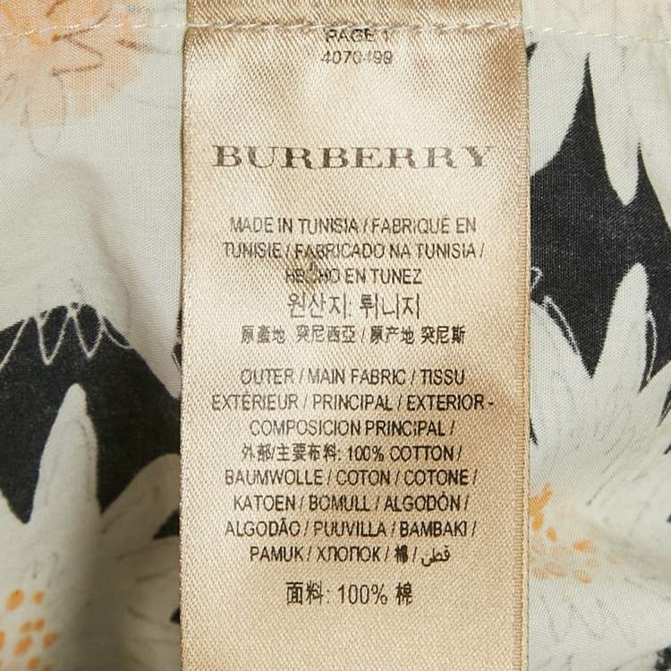 Pre Owned Burberry Black/Cream Floral Print Cotton Short Sleeve Shirt XL