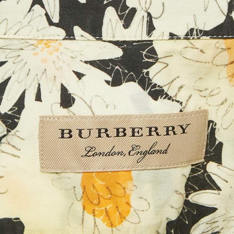 Pre Owned Burberry Black/Cream Floral Print Cotton Short Sleeve Shirt XL