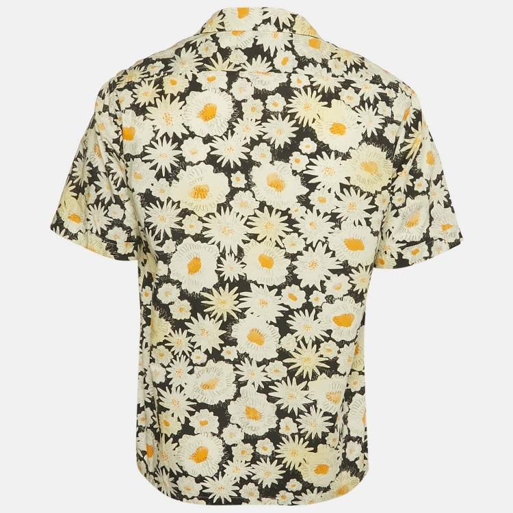 Pre Owned Burberry Black/Cream Floral Print Cotton Short Sleeve Shirt XL