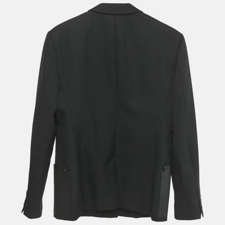 Pre Owned Burberry Black Leather Pocket Wool Blazer XXS